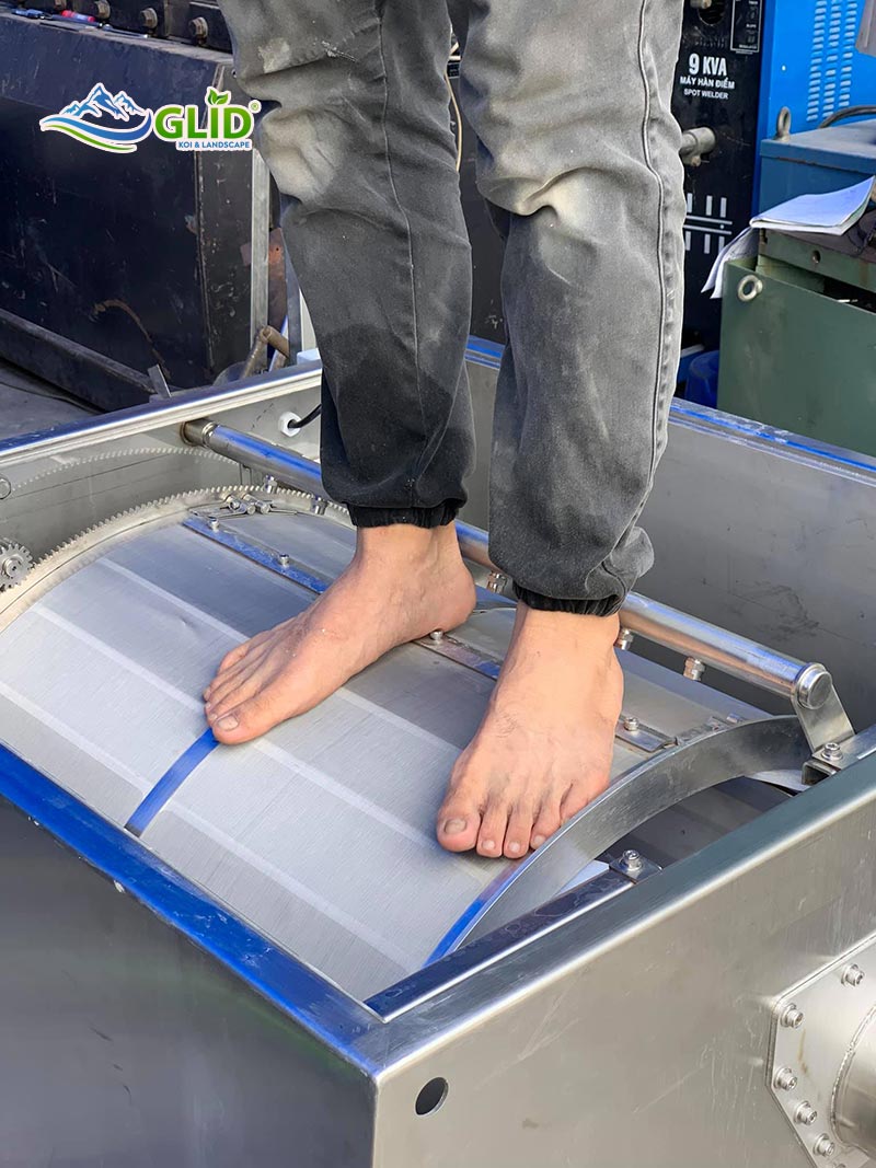 Khung lưới inox của Drum lọc rất chắc chắn